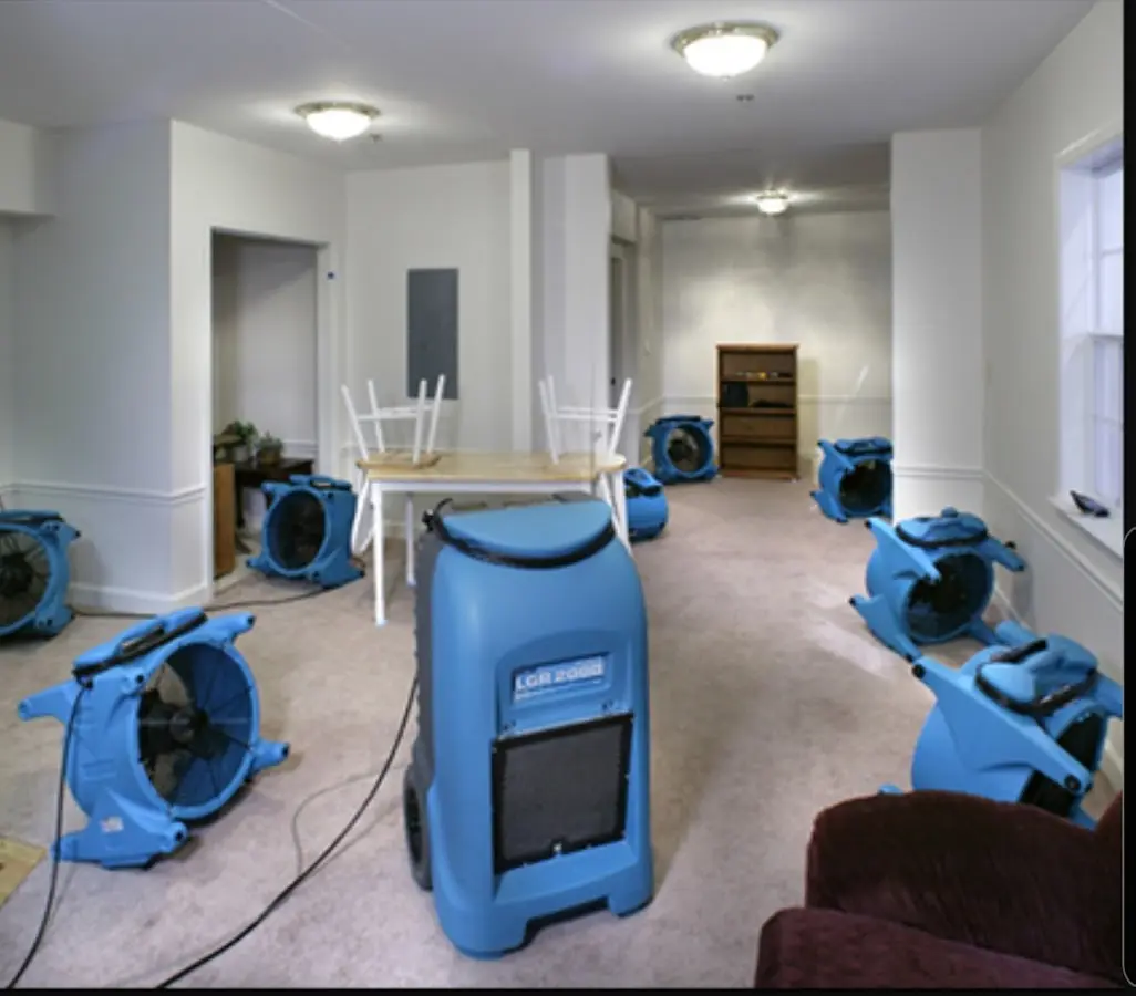 Air movers and dehumidifier setup for Water Damage Restoration in Buena Vista